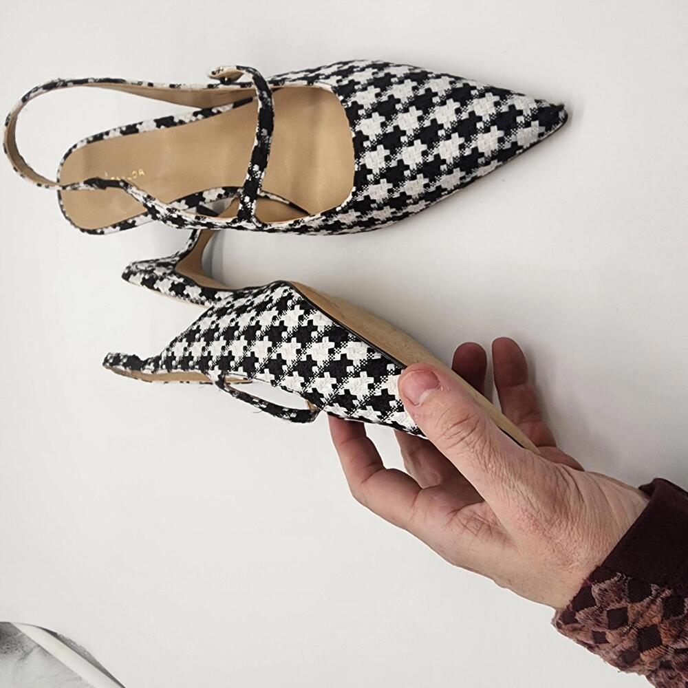 New ann taylor Gingham kitten heel sling 8M black white - Picture 2 of 7